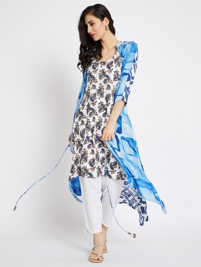 blue rayon layered kurta - 15201845 - Zoom Image - 0