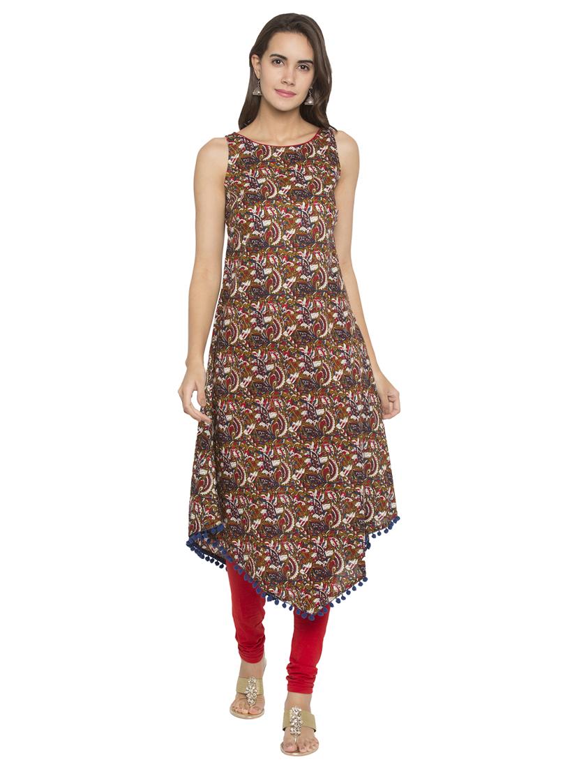 green cotton asymmetric kurta - 15205475 - Zoom Image - 0