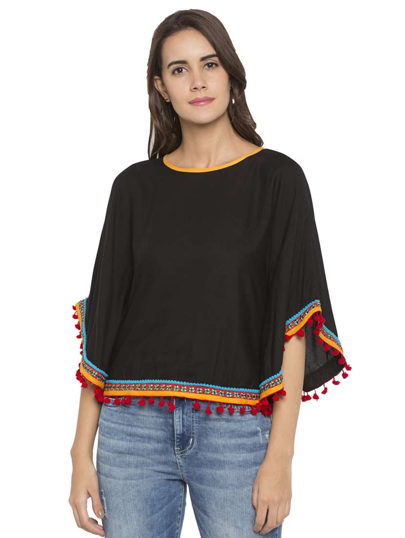 black solid viscose summer poncho - 15205512 - Zoom Image - 0