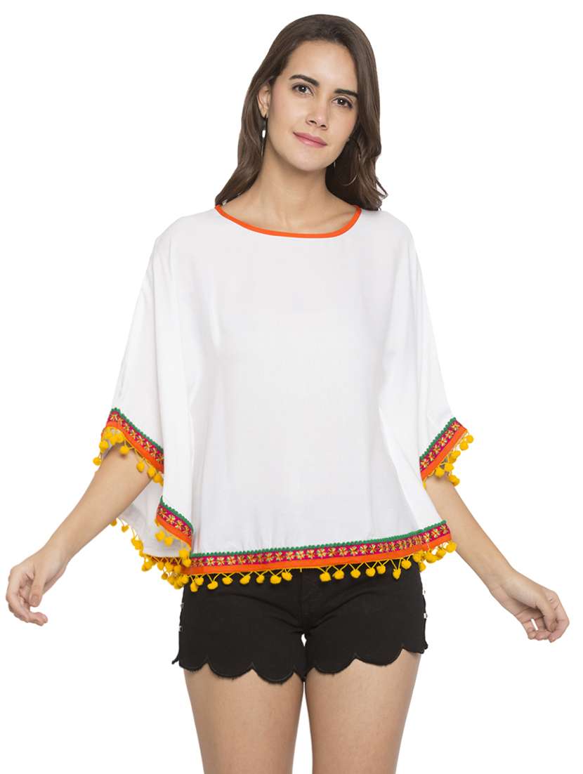 white solid viscose summer poncho - 15205513 - Zoom Image - 0