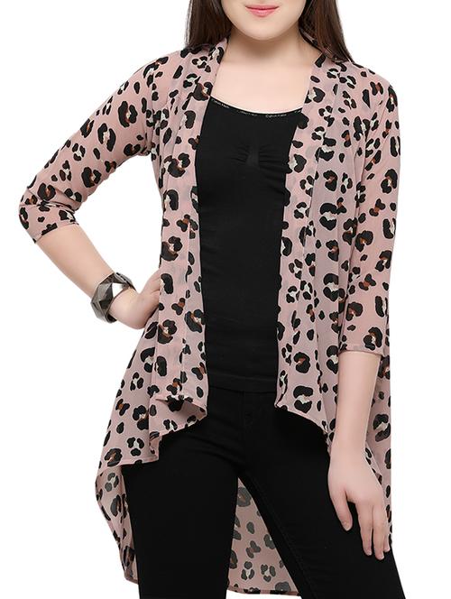 beige printed asymmetric shrug - 15207184 - Standard Image - 0