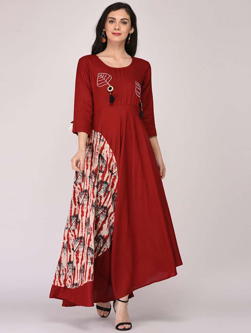 red flared printed kurta