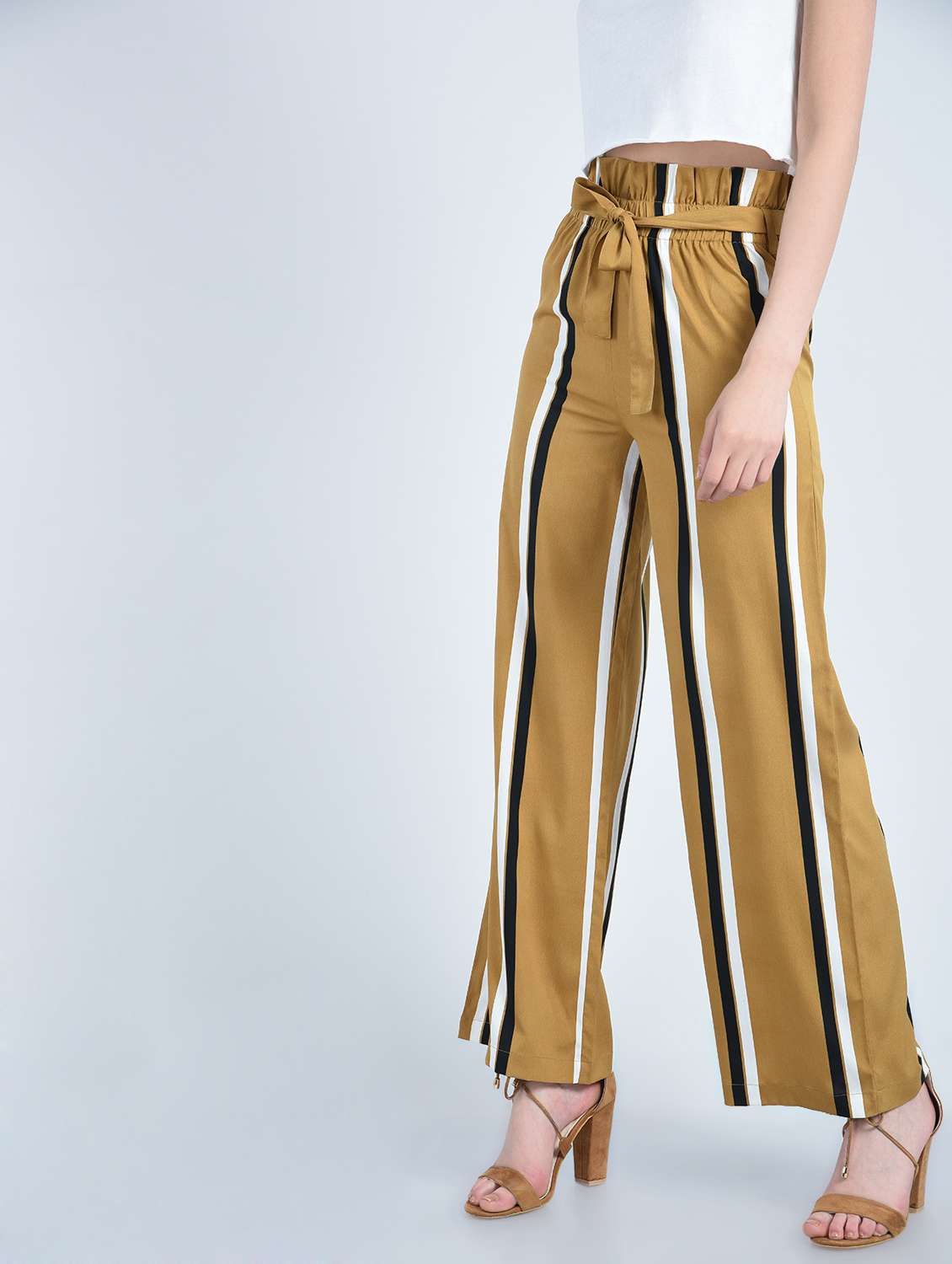 brown striped palazzo