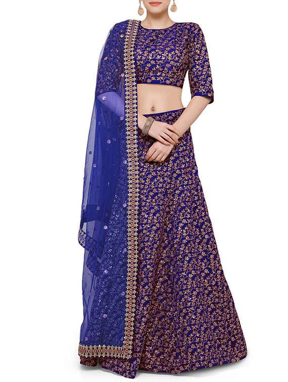 blue sequined flared lehenga