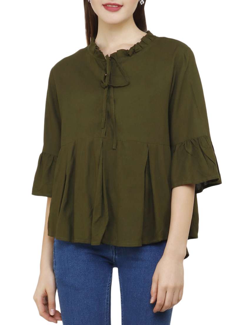 green solid rayon top