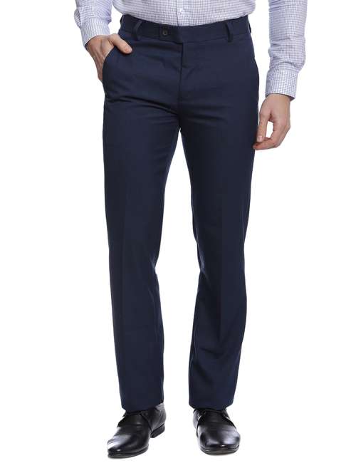 blue cotton flat front formal trouser - 15216200 -  Standard Image - 0