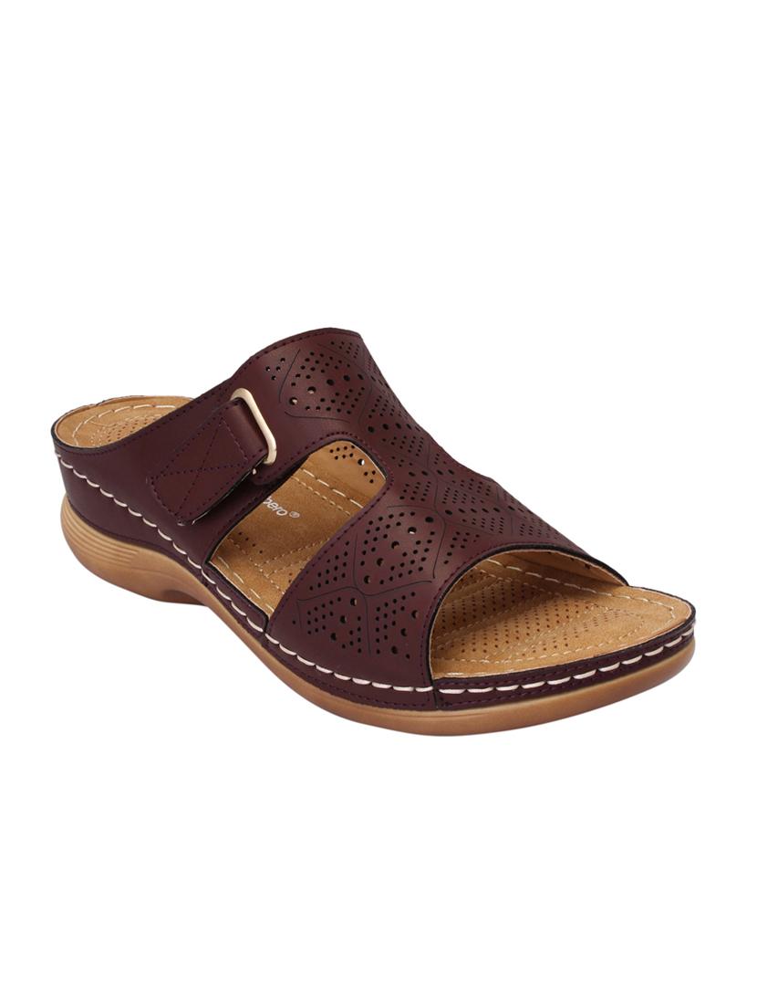 maroon  leatherette slippers - 15216298 -  Zoom Image - 0