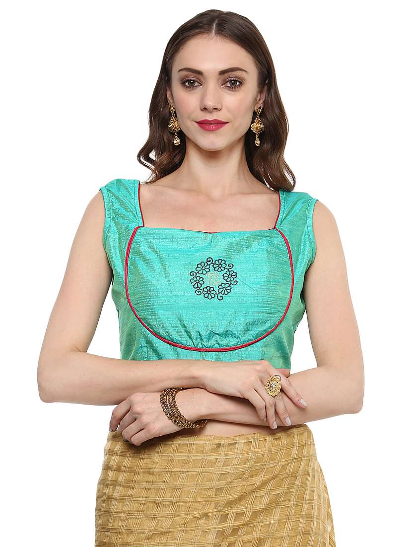 green silk printed blouse