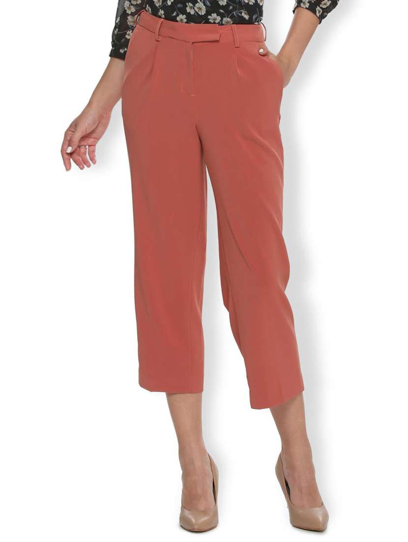 red solid pleated trouser