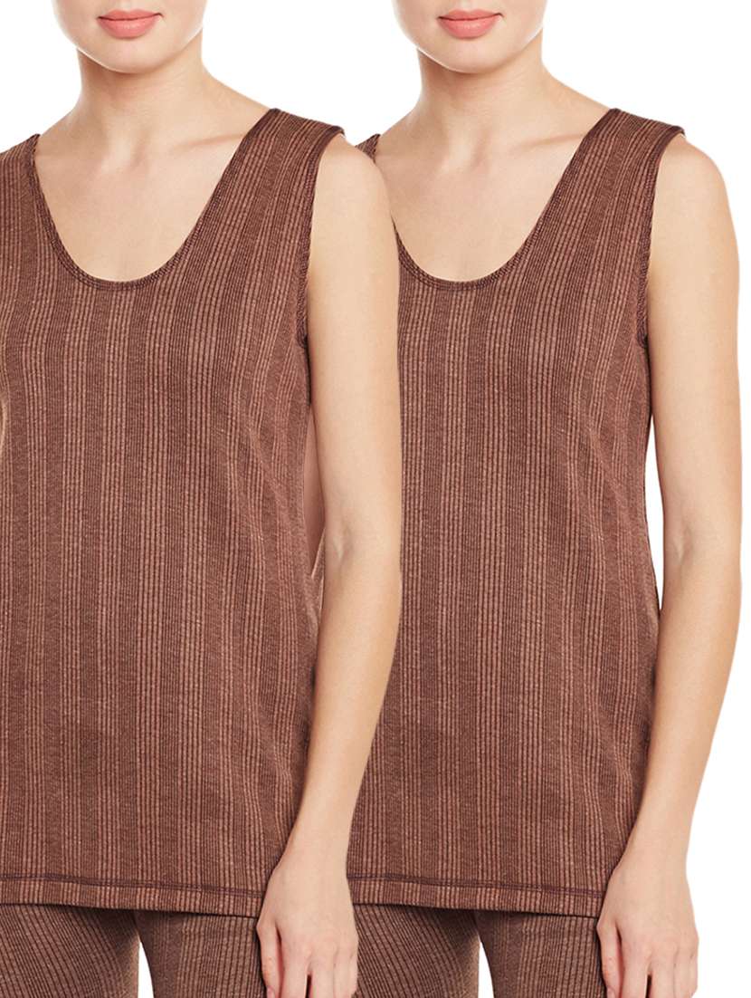 set of 2 brown cotton thermal tops