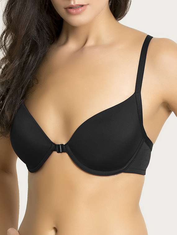 black solid front open bra