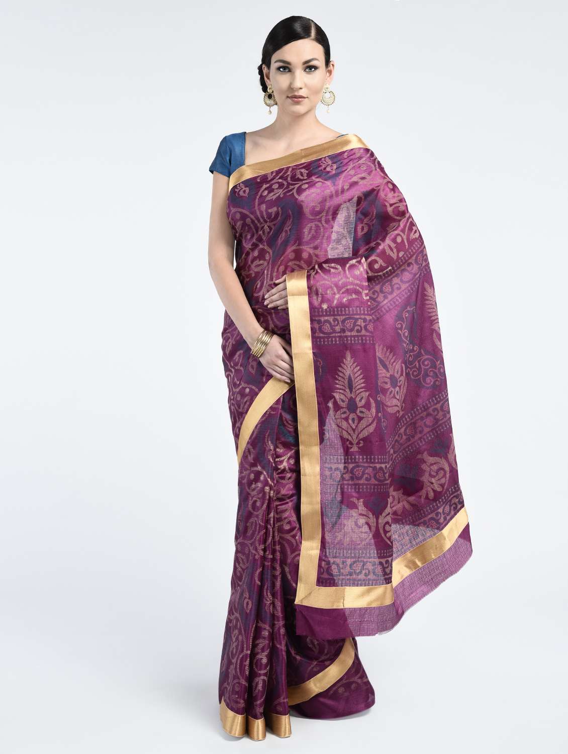 magenta tussar silk banarasi saree with blouse