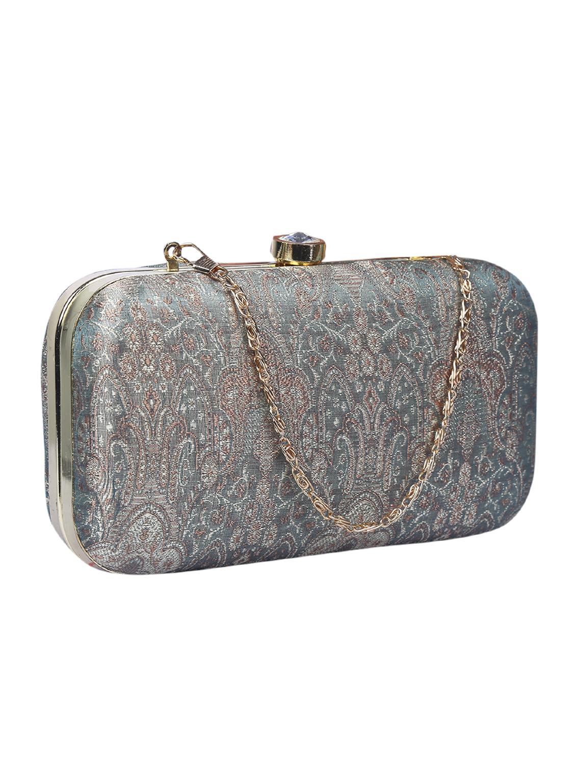 silver metal box clutch - 15226846 - Standard Image - 3