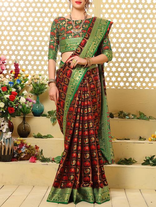 brown patola silk saree with blouse - 15227214 -  Standard Image - 0