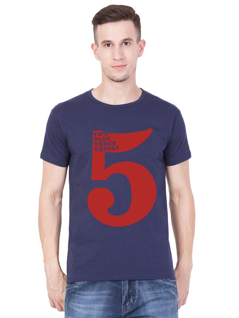 navy blue cotton chest print tshirt - 15227326 -  Zoom Image - 0