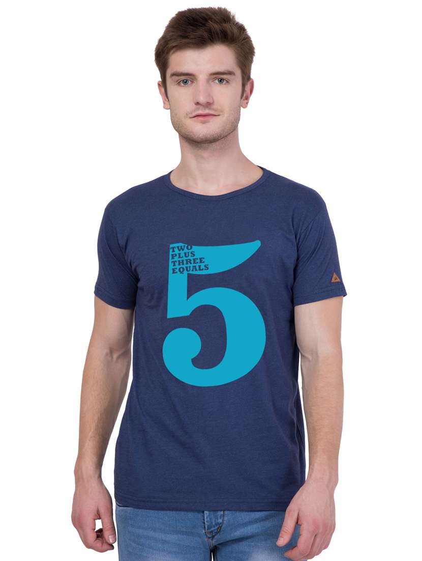 navy blue cotton chest print tshirt - 15227327 - Zoom Image - 0
