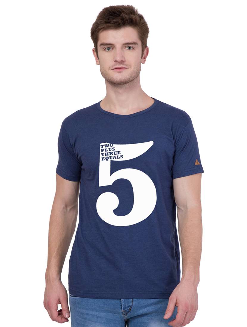 navy blue cotton chest print tshirt - 15227328 - Zoom Image - 0