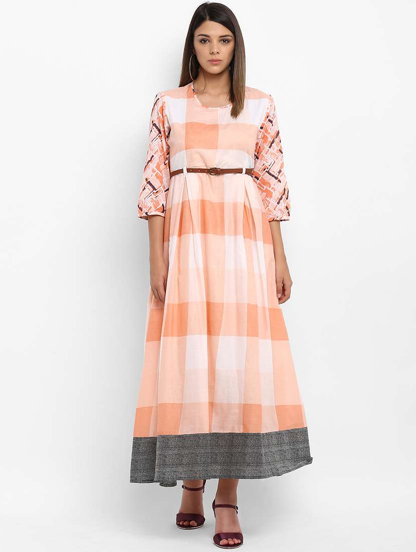 pink cotton flared kurta