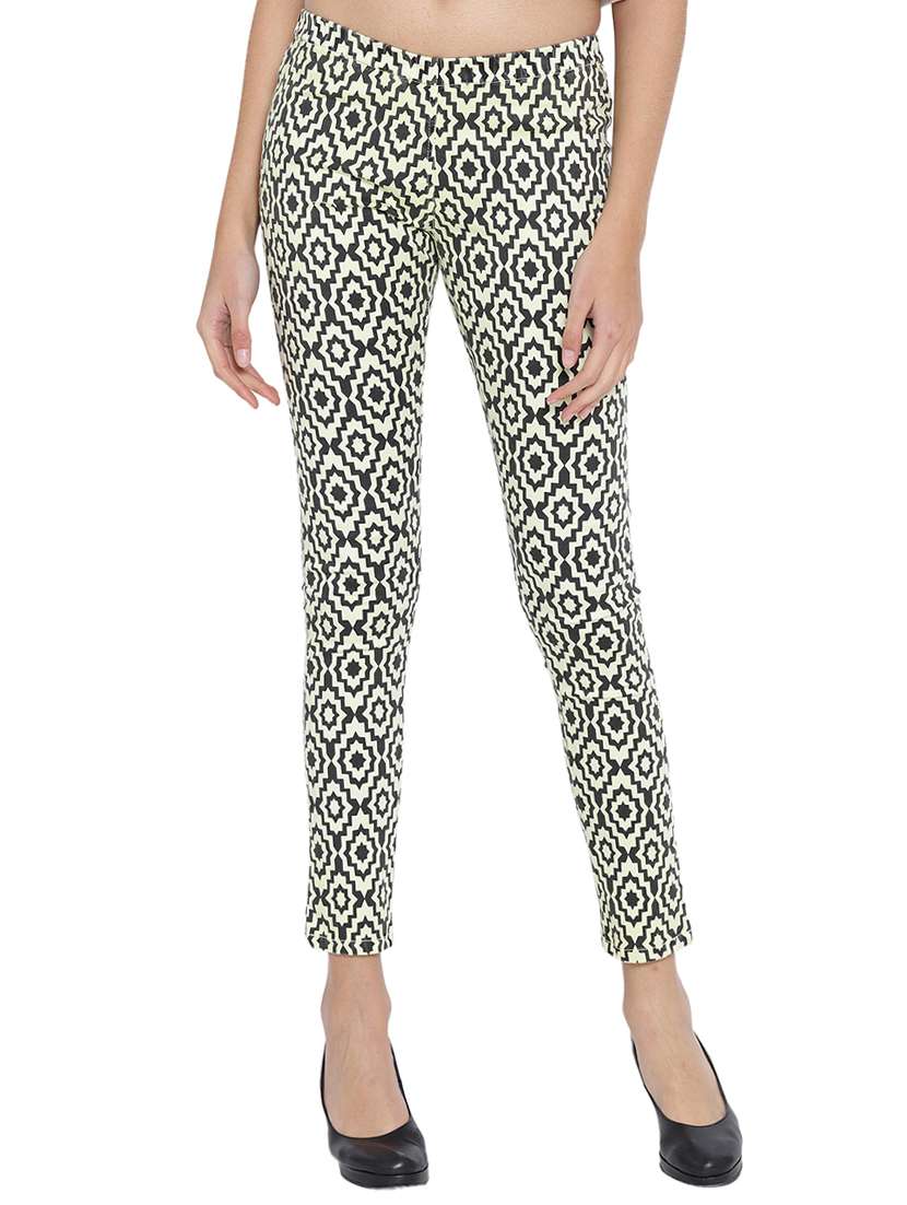 white printed cotton jeggings