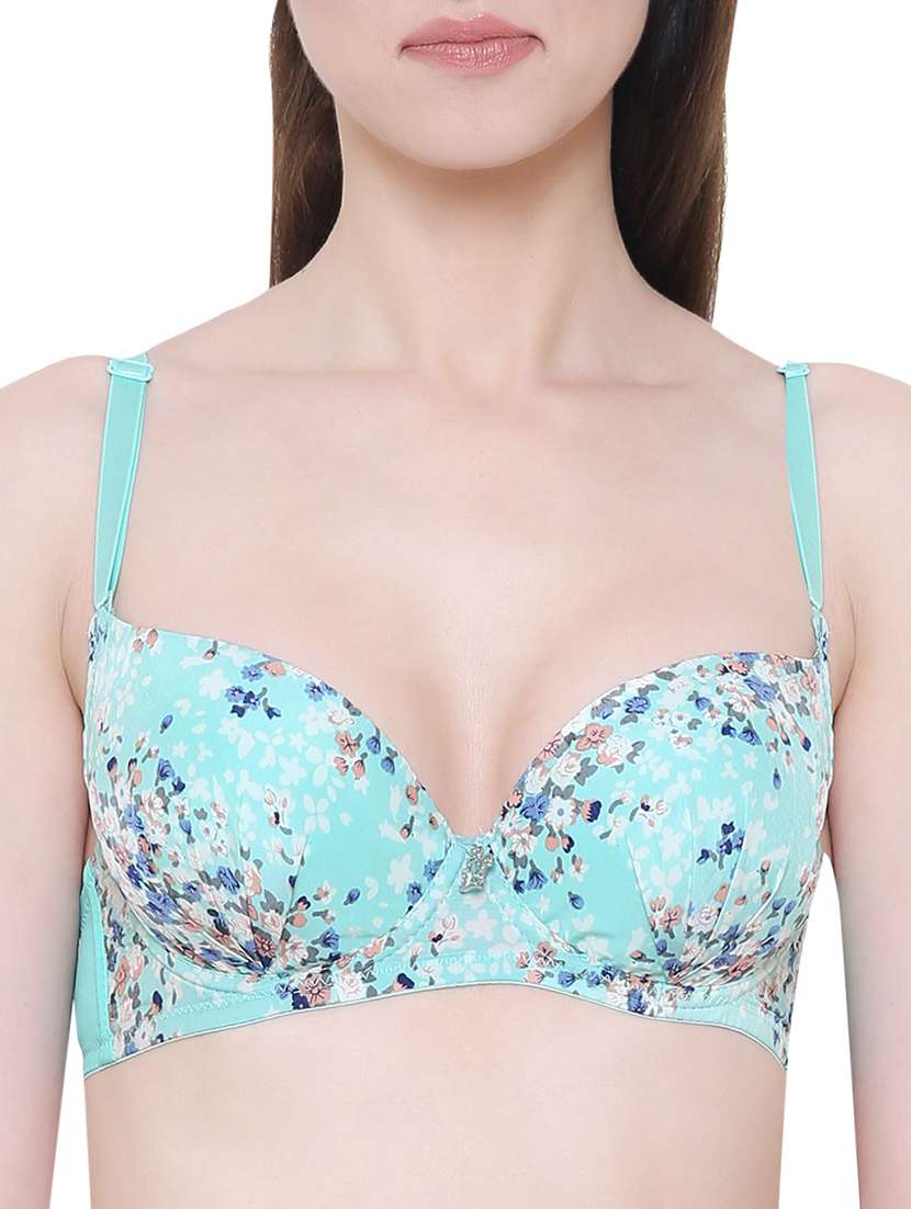 sea green floral push up bra
