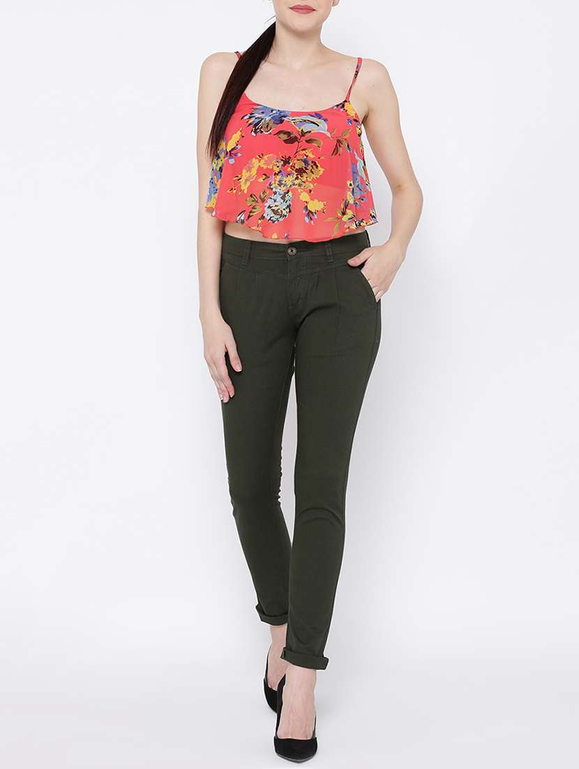 green solid cotton chinos trouser - 15228069 -  Standard Image - 3