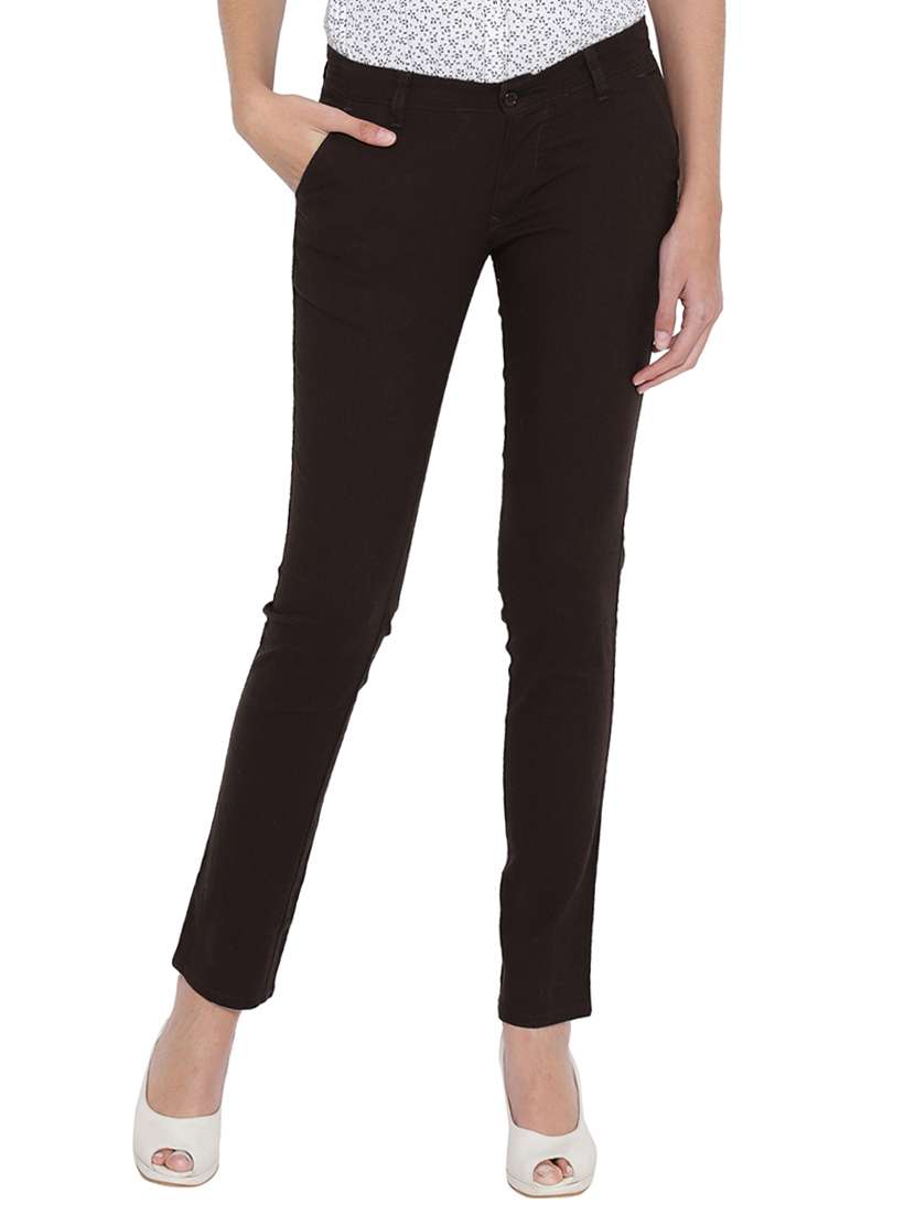 brown solid cotton  trouser