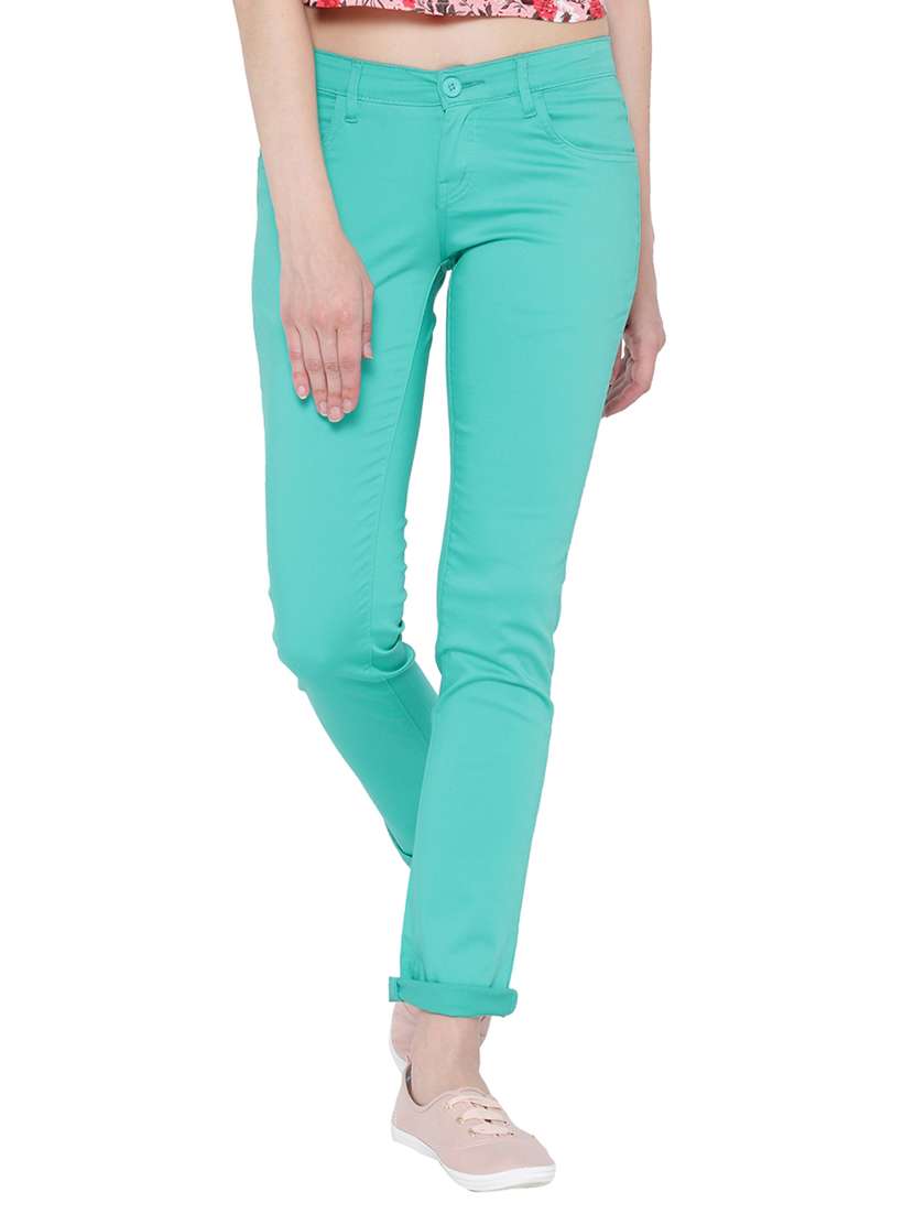 green solid cotton  trouser