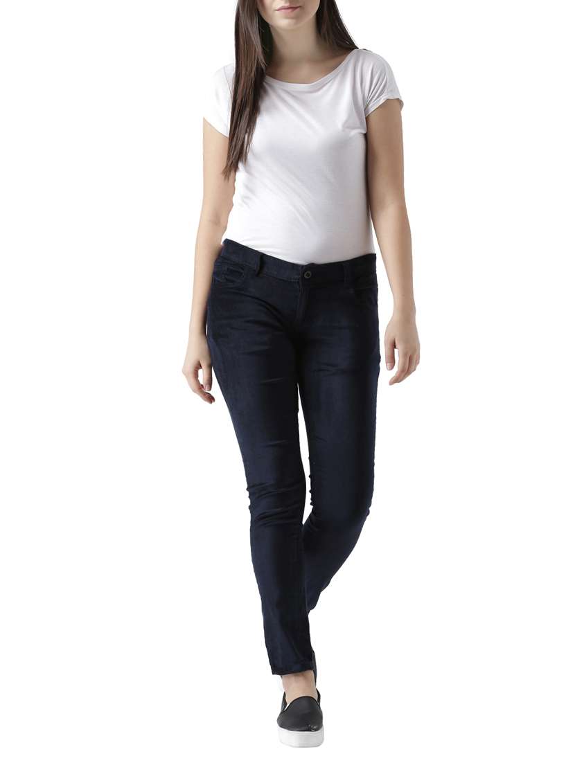 dark blue solid cotton flat front trousers - 15228084 -  Standard Image - 3