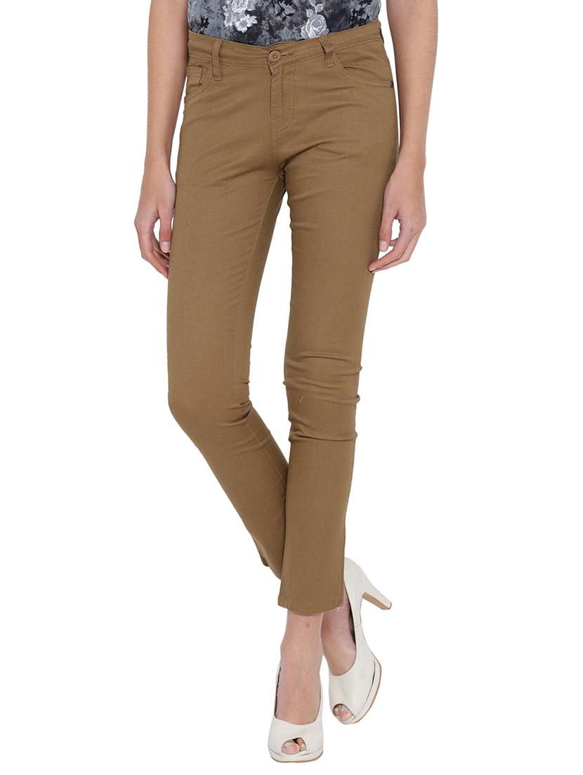 brown solid cotton  trouser