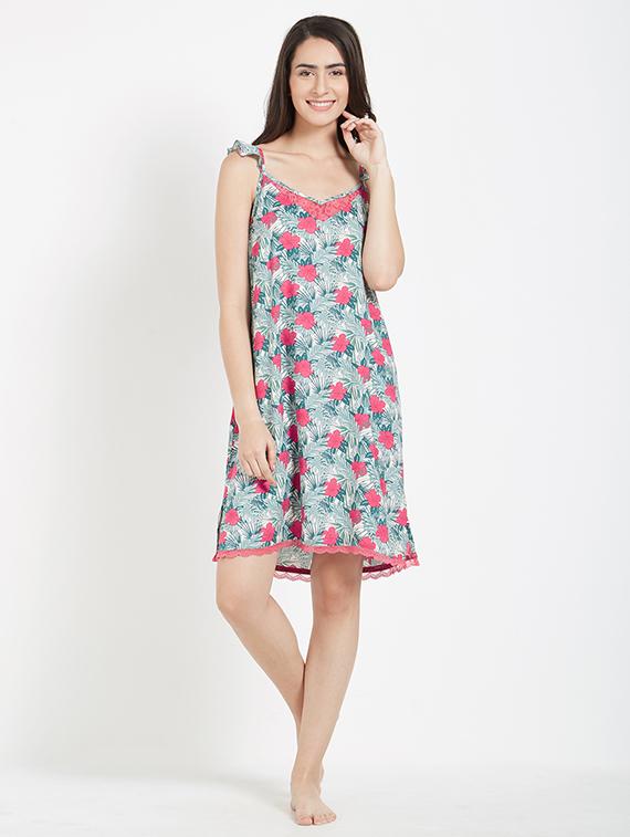 blue printed viscose nighty - 15230822 -  Zoom Image - 0