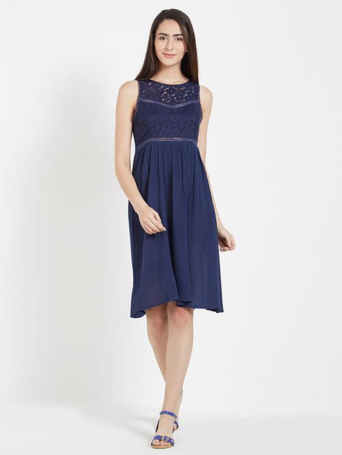 navy blue fit & flare dress - 15230825 -  Standard Image - 0