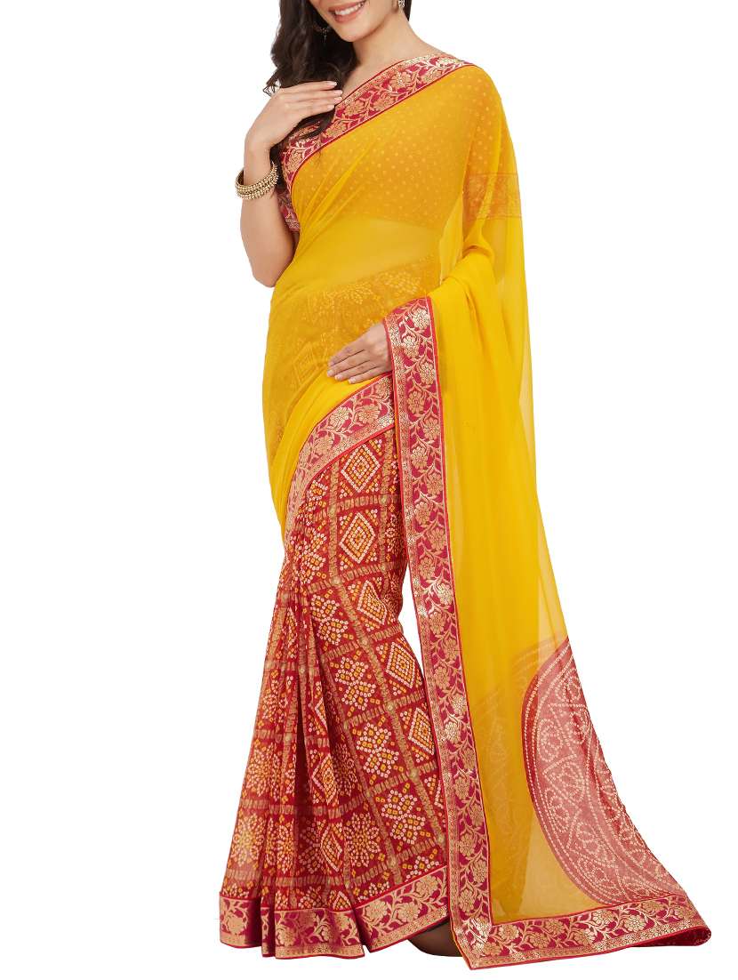 bandhani half & half saree with blouse