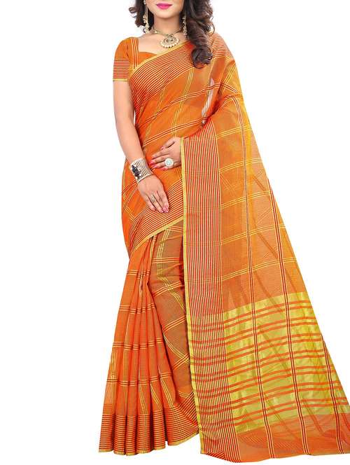 orange cotton woven saree with blouse - 15231330 - Standard Image - 0