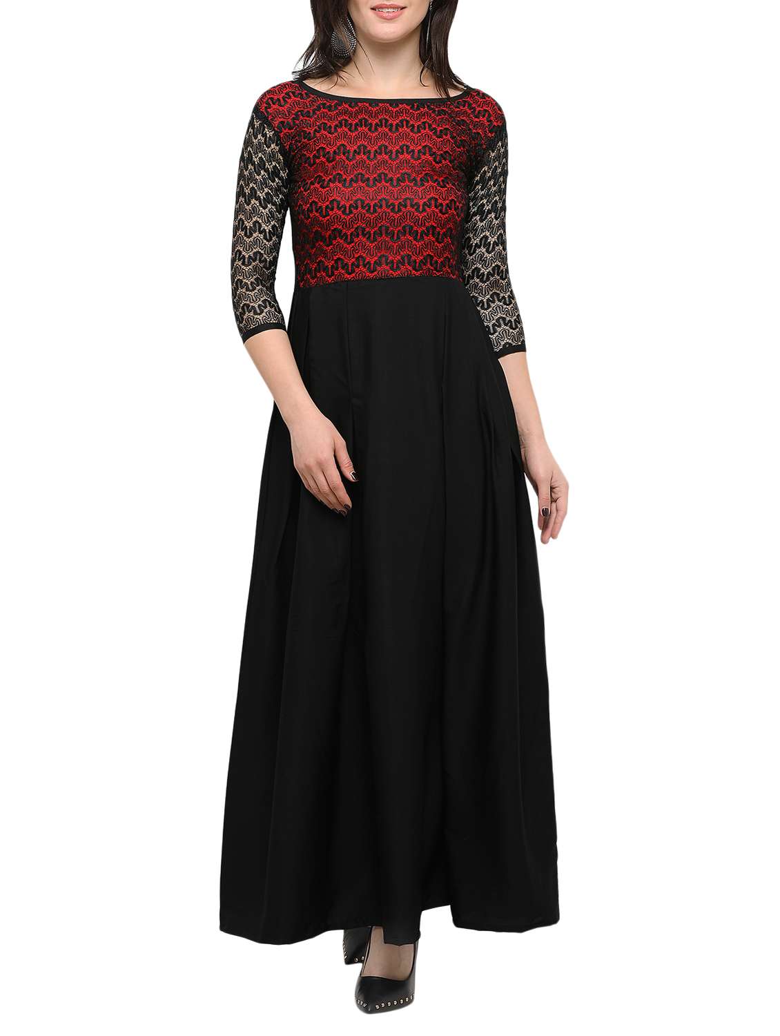 laced panel pleated maxi dress - 15231540 - Zoom Image - 0