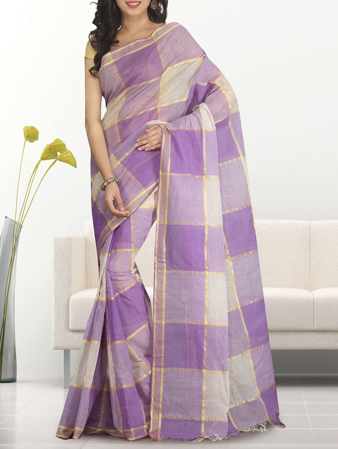 purple cotton tant saree