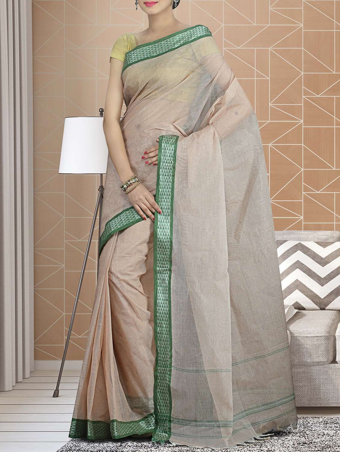 beige cotton tant saree