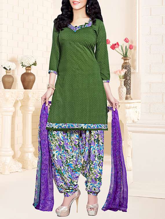 green crepe unstitched patiyalal suit