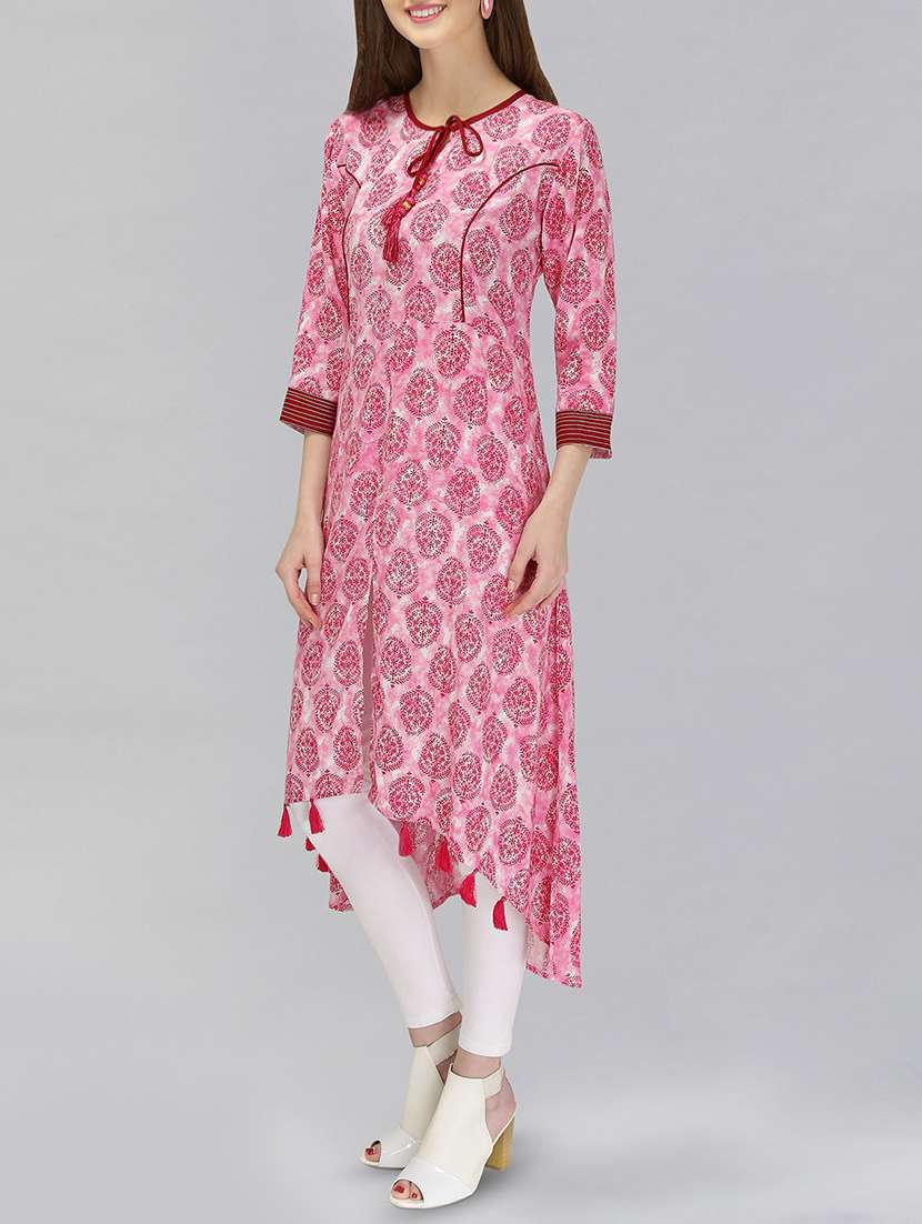 pink viscose highlow kurta