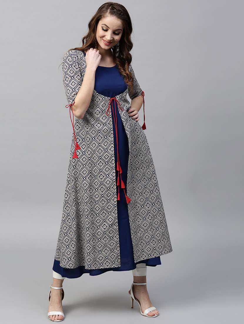 blue cotton layered kurta