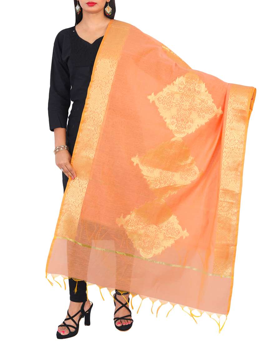 peach chanderi dupatta - 15251070 - Zoom Image - 0