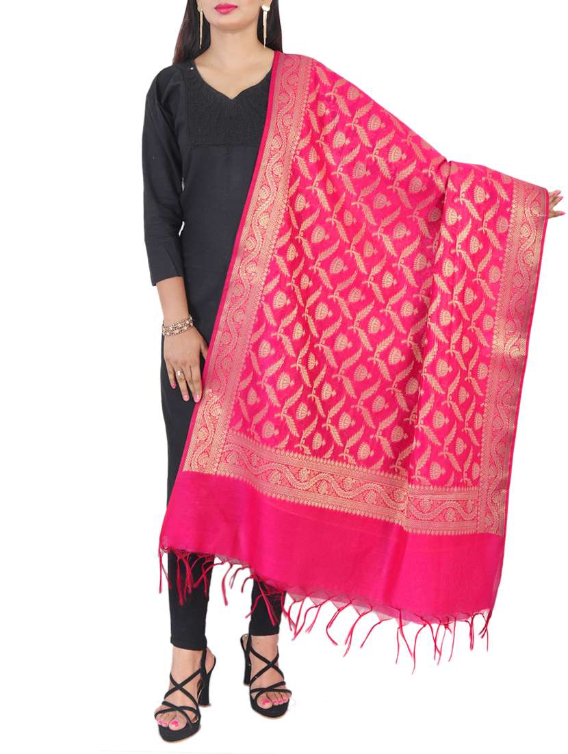 pink chanderi dupatta - 15251250 -  Zoom Image - 0