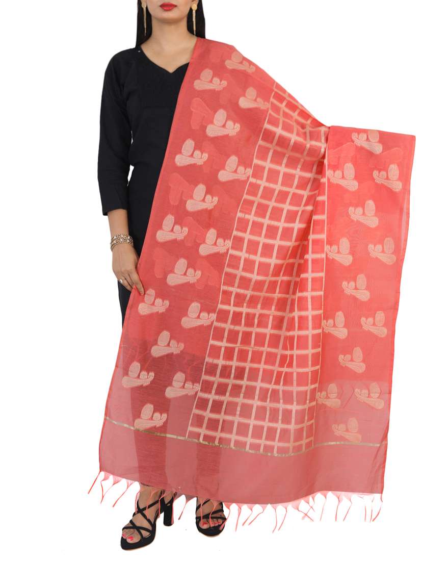 peach banarasi dupatta - 15252556 - Zoom Image - 0