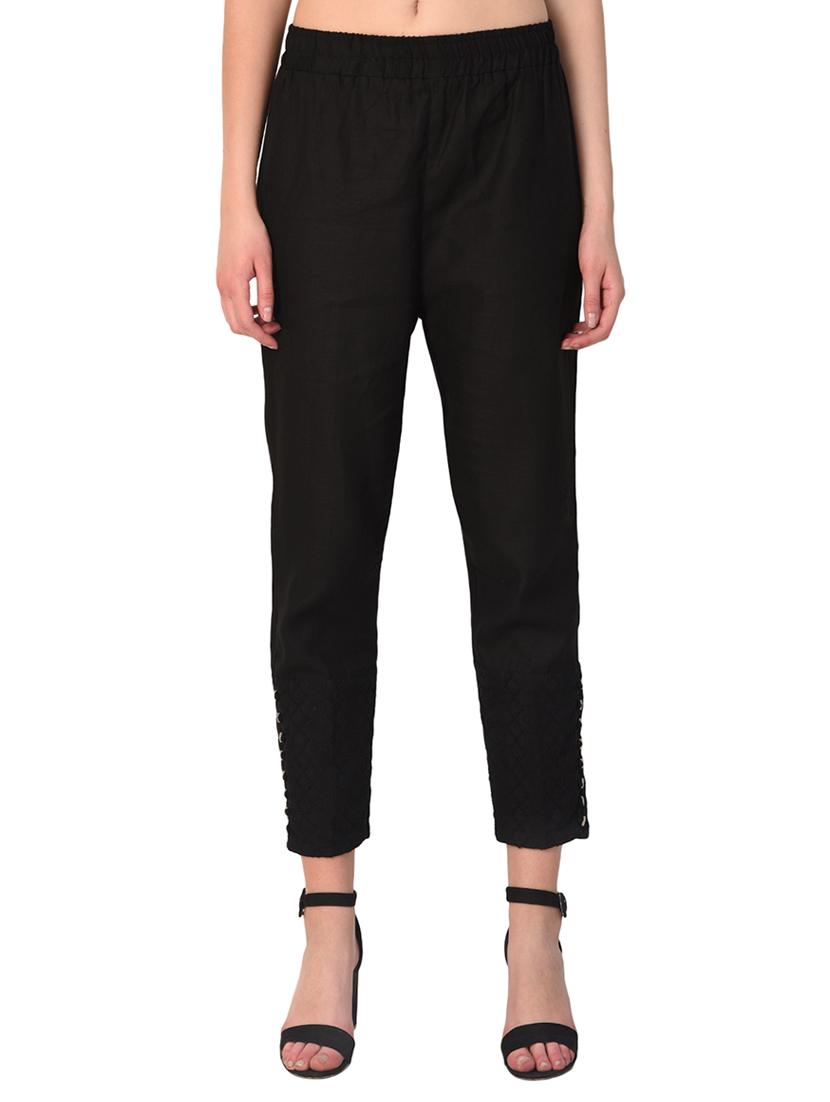 black solid cotton peg trouser - 15254129 - Zoom Image - 0