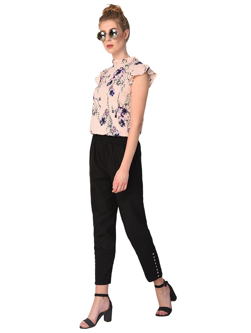 black solid cotton peg trouser - 15254129 - Standard Image - 3