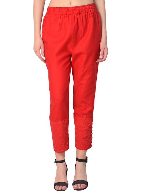 red cotton tapered pant - 15254131 - Standard Image - 0