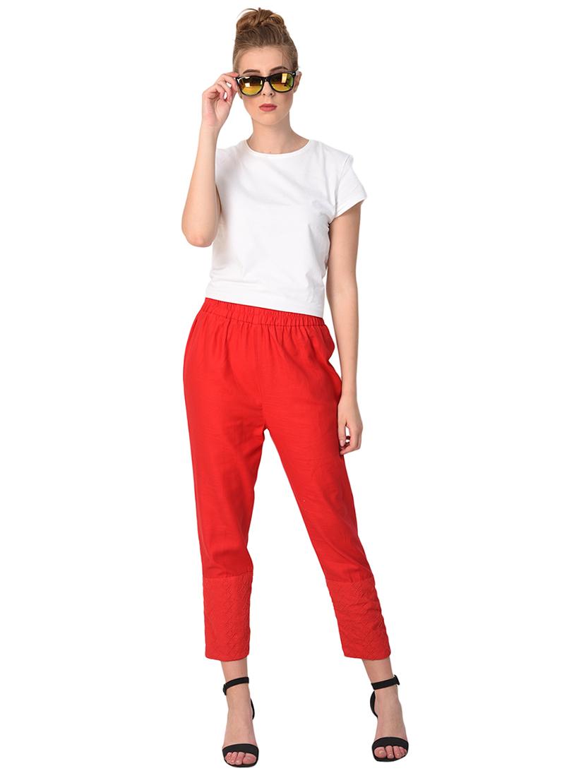 red cotton tapered pant - 15254131 - Standard Image - 3