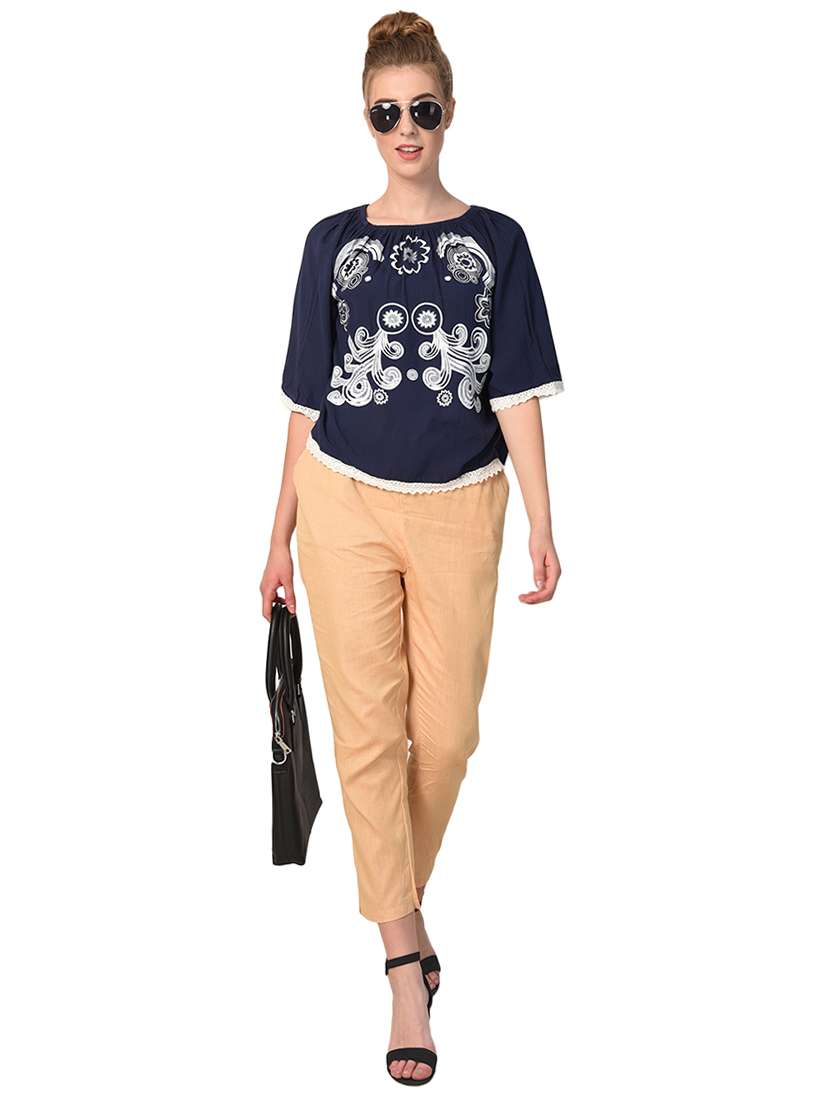 beige solid cotton flat front trouser - 15254133 - Standard Image - 3
