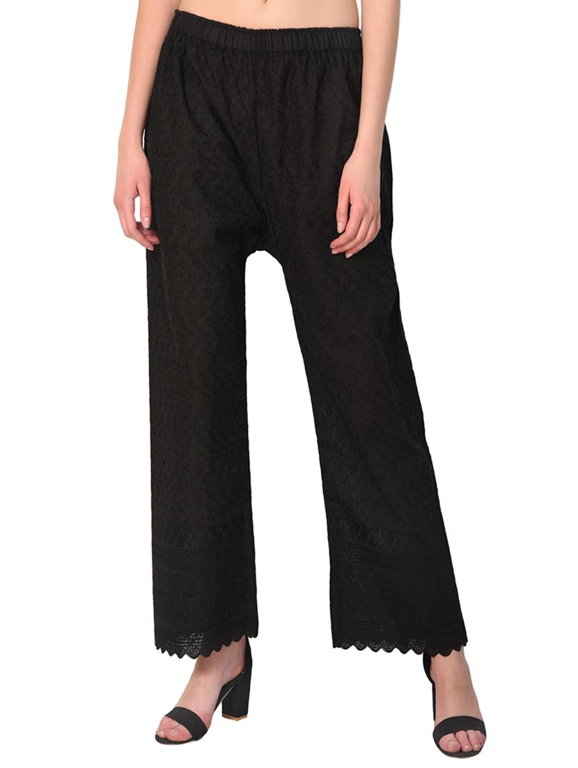black cotton straight palazzo - 15254191 -  Zoom Image - 0