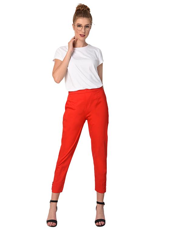 red cotton lycra trousers - 15254224 - Standard Image - 3