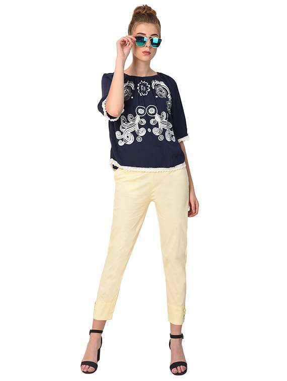 yellow solid flat front trouser - 15254227 -  Standard Image - 3